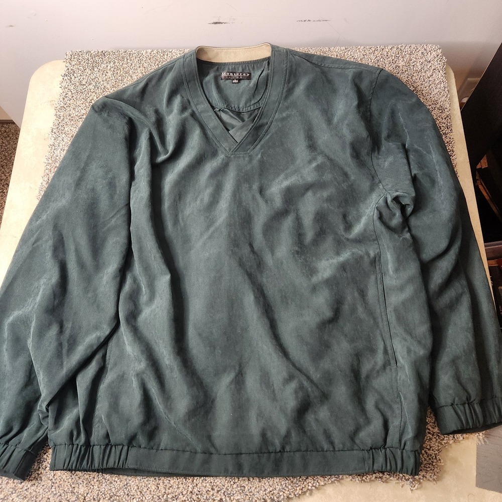 Monterey‎ Club Mens V-Neck Golf Windshirt Forest Green Pullover Large